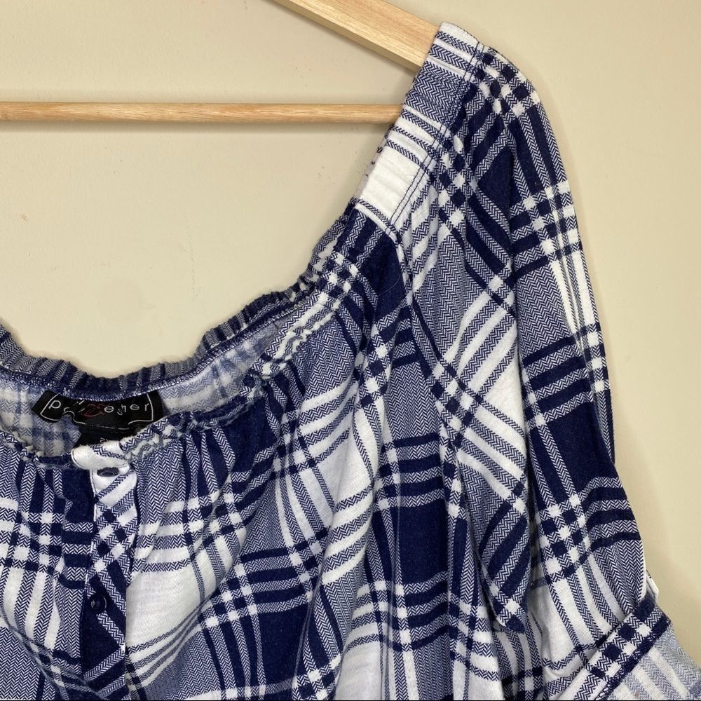 Off Shoulder Blue plaid shirt size 2X - Picture 2 of 7